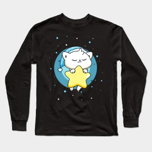 Cute Cat Sleeping Pyjama Sleep Kitty Kids Long Sleeve T-Shirt